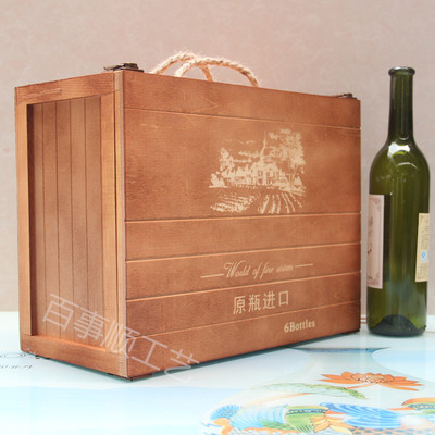 红酒包装盒六支装木箱高档松木6只红酒木盒礼盒葡萄酒红酒盒定做