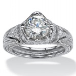 立方氧化锆925银镀铂金复古戒指订婚周年纪念戒指美国代购.54910