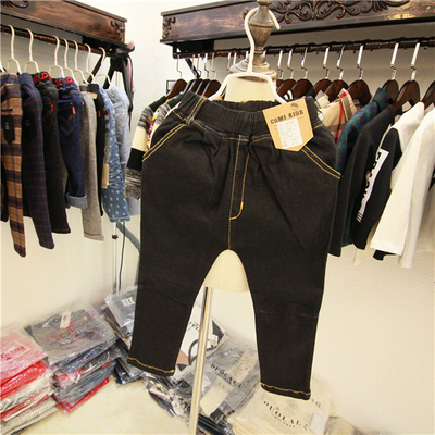 COMI.KIDS2015秋季新款韩版男女童黑色简单款牛仔哈伦小脚裤长裤