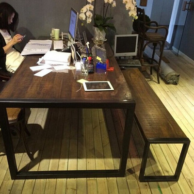 特价loft美式复古铁艺餐桌椅长方形实木会议桌办公桌工作台书桌