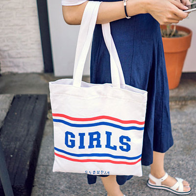 韩国代购预售2015夏季热销款棉布英文字母敞口磁扣手提单肩女包