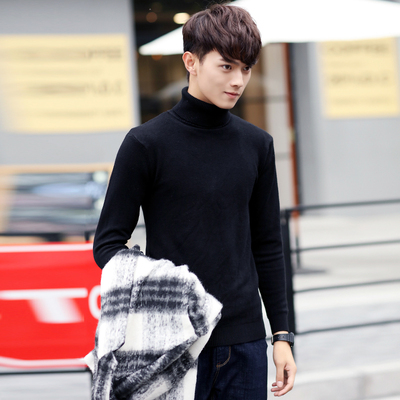 2015冬装新款男士韩版修身高领毛衣 男士套头毛衣纯色打底毛线衫