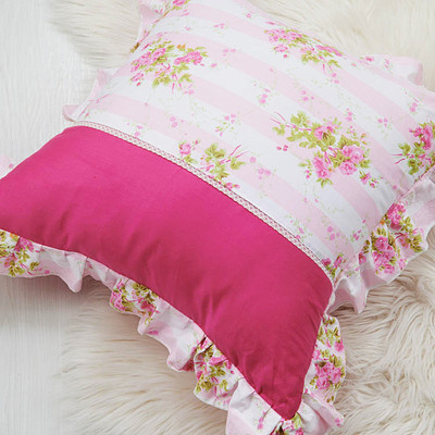 碎花玫粉色韩式公主床上用品全棉方枕方形枕靠枕靠垫抱枕 抱枕套