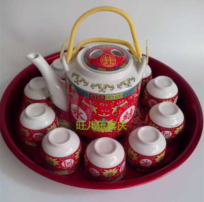 中国红色敬茶杯创意陶瓷婚庆茶壶 结婚茶具套装新婚礼物礼品