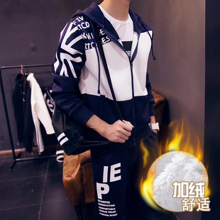 男士冬季卫衣一整套韩版潮流男生加绒加厚运动服套装冬天一套衣服