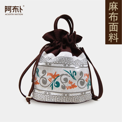 韩版女士包包新款民族风帆布包复古休闲包女的拎包水桶手提包袋夏
