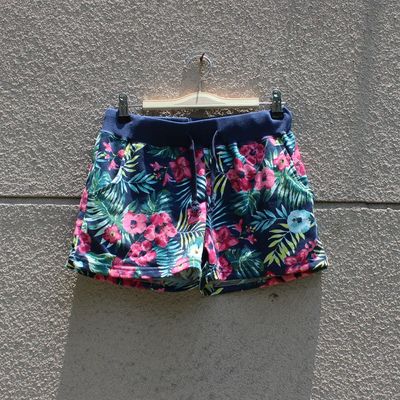 欧美风2015夏装新款纯棉毛圈热带海边女装花布短裤 热裤 运动裤