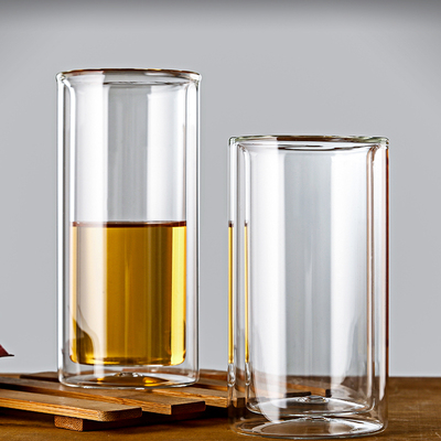 家用玻璃杯水杯双层夏季简约透明创意办公室茶杯随手便携果汁杯子