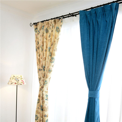 蓝色雪尼尔 美式复古 地中海欧式成品窗帘定制 卧室遮光豪华窗帘
