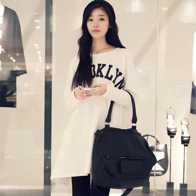 2015秋装新款 韩版女装宽松中长款字母圆领纯棉长袖