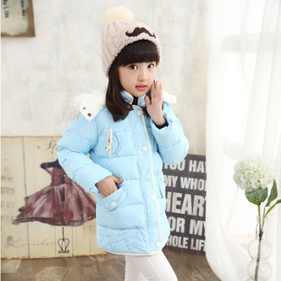 童装2015冬新款童棉衣棉袄 韩版女童中长款加厚外套四口袋包边款