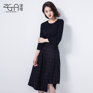 ZETA原创设计2016秋新款时尚气质套装裙女不规则格子裙30-35岁OL