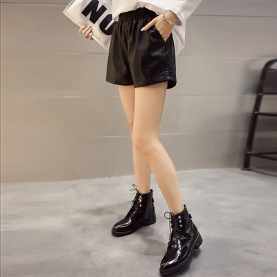 七月原创设计2016年韩版新款女装宽松时尚潮流皮裤短裤女阔腿靴裤