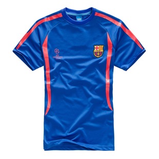 巴萨蓝色短袖上衣 短款足球服 短款套装 足球服 足球训练服包邮