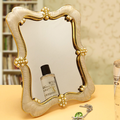 结婚镜子桌面台式化妆镜折叠美容梳妆镜大号欧式公主镜便携随身镜