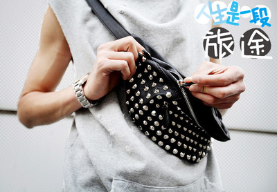 2015新款 韩版胸包 斜跨包 潮流腰包 户外小包铆钉包 镶钻包男包