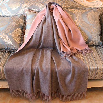 860克秋冬新款双面双色羊毛羊绒披毯超大披肩女加厚保暖空调毛毯
