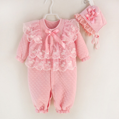 婴儿女宝宝加厚连体衣秋冬装公主纯棉满月衣服新生儿0-3个月6冬季