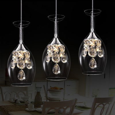 现代LED水晶吊灯三头餐桌酒杯创意酒吧饭厅吧台餐厅灯灯具灯饰