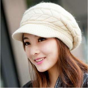 帽子女士冬天季潮保暖加厚绒鸭舌帽针织毛线兔毛韩国版可爱护耳帽