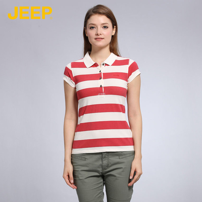 JEEP专柜正品女装2015夏款短袖条纹T恤WS12KT307休闲修身版体恤衫