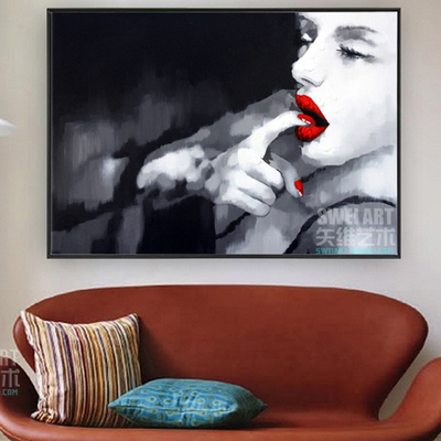 现代时尚简约欧式油画黑白人物手绘装饰画横长版家居客厅室内挂画
