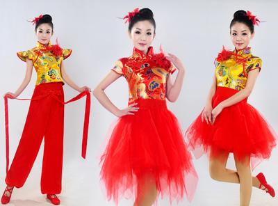 2015新款打鼓夏季红色秧歌服装演出服饰腰鼓扇子舞蹈服民族女装