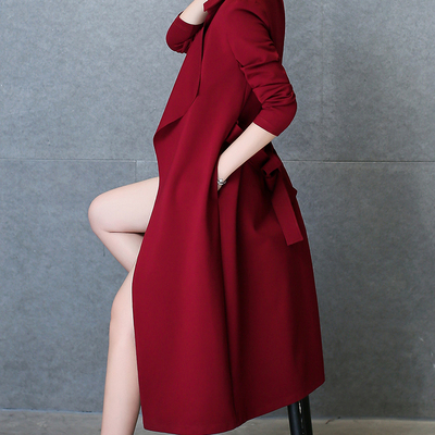 风衣女2016春秋装韩版新款修身显瘦气质英伦风中长款纯色女式外套