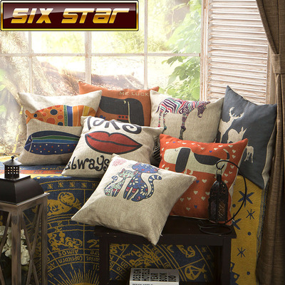 SIXSTAR棉麻个性沙发靠垫抱枕 插画系列 沙发靠垫含芯 包邮