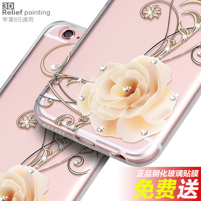 iphone6s手机壳透明超薄硅胶奢华水钻苹果6plus手机壳新款女全包