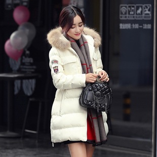 韩版2015冬装新款修身大毛领棉服外套显瘦连帽棉衣女中长款