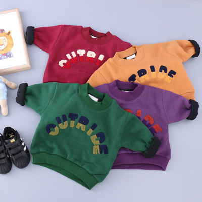 儿童童卫衣 16秋冬款韩版中小童夹棉加厚字母长袖套头卫衣打底衫