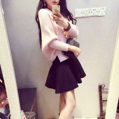 100#套装女装2015秋装新款韩版名媛气质蝙蝠袖毛衣半身裙两件套