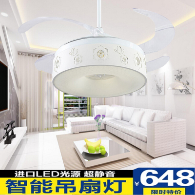 白色现代LED起飞隐形扇 带灯吊扇灯风扇灯现代简约时尚餐厅卧室