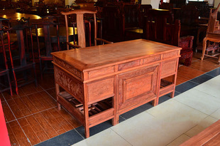 越南红木家具缅甸草花梨大班桌大班台老板桌大果紫檀办公桌两件套
