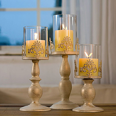 欧式复古铁艺玻璃烛台工艺品 雕花餐桌婚庆蜡烛浪漫家居饰品摆件