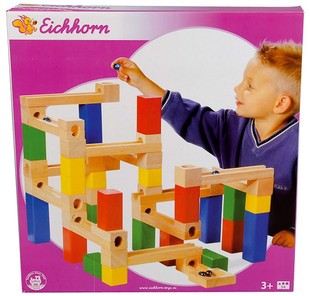 包邮 54件德国Eichhorn滚珠轨道拼搭积木制儿童益智玩具 拼插游戏