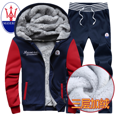 秋冬季男士两件套卫衣连帽休闲运动套装大码加绒加厚学生外套团购