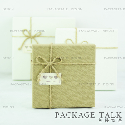 包装物语 正方形复古麻绳礼盒礼品盒高级礼物包装盒收纳盒