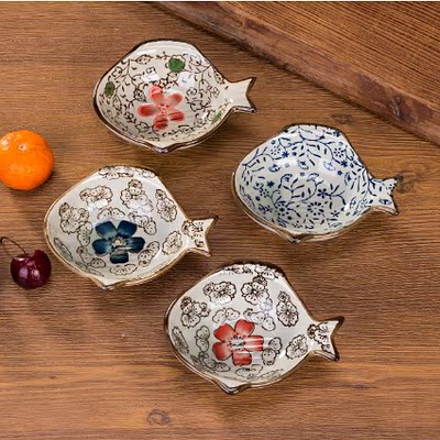 3套包邮 陶瓷器餐具 小味碟 鱼形碟子 酱油碟日式料理碟 调料碟