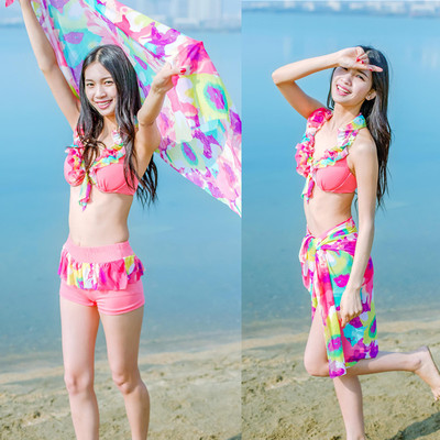 韩国bikini性感花边分体平角裙式比基尼泳衣钢托聚拢女泳装2015