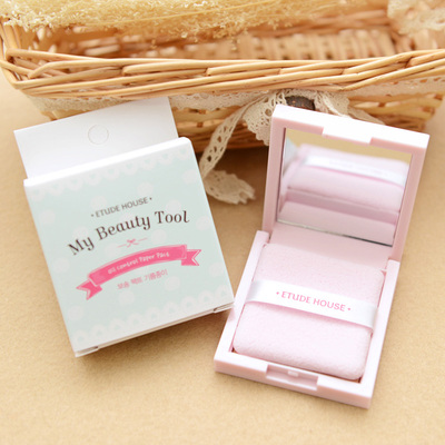 韩国爱丽小屋粉色公主吸油面纸 可黏贴式吸油纸 带粉扑 镜子