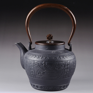 铁壶 铸铁 纯手工山居图铸铁壶日本铁壶普洱茶具泡茶器煮水铁茶壶