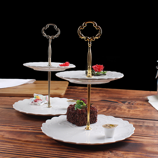 HYU下午茶点心架欧式双层陶瓷水果盘多层创意蛋糕架干果甜品托盘
