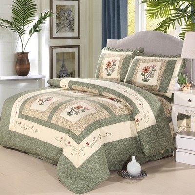 床上用品纯棉绗缝被三件套床盖被套床单四件套夏空调被夹棉全棉