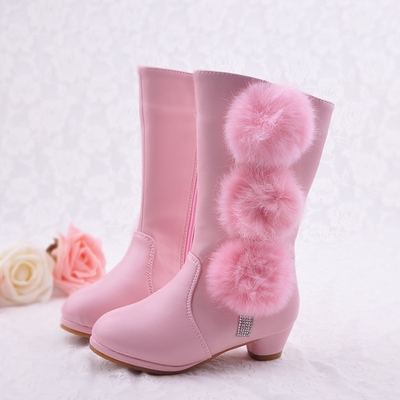 2015女童高筒靴冬款高跟靴韩版公主长靴 儿童雪地靴防水宝宝棉靴