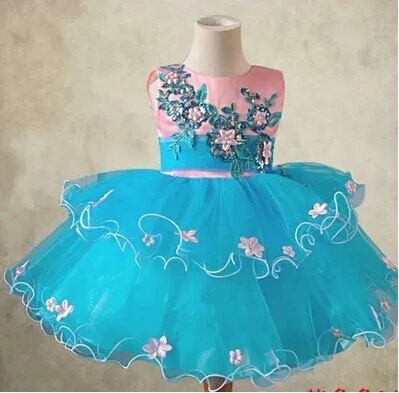 六一新款儿童舞蹈演出服儿童蓝色演出服女童公主裙纱裙礼服表演服