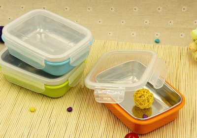 不锈钢带盖儿童碗学生饭盒水果保鲜盒塑钢密封方形 卡通餐具隔热