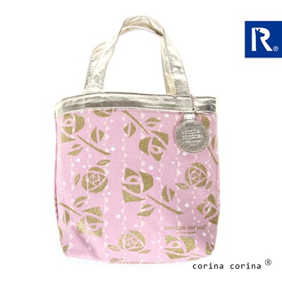 日本Rootote设计师系列 BabyRoo 烫金玫瑰棉布小拎包手提包小手袋