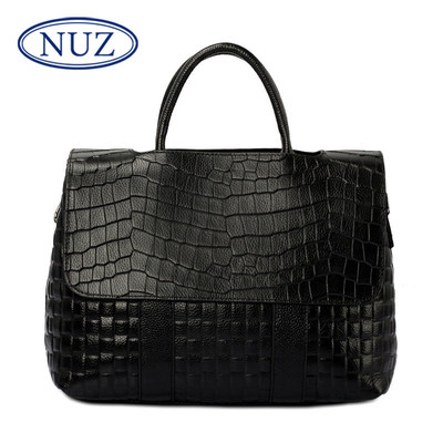 NUZ鳄鱼纹真皮纯色女包2016新款欧美风时尚单肩包女士手提包 2496
